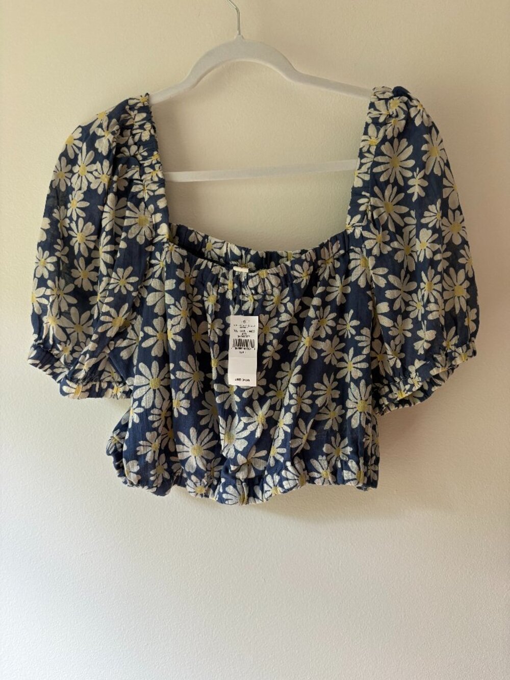 NWT American Eagle Puff Sleeve Daisy Print Bubble Crop Top Blouse L